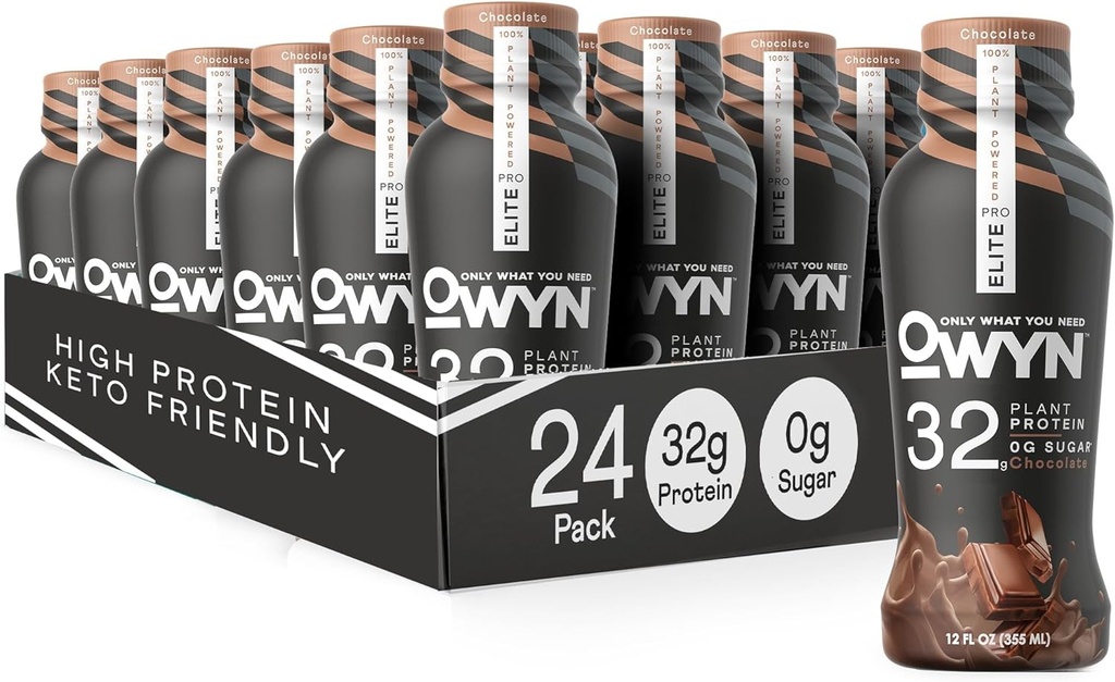 OWYN Only What You Need Pro Elite Vegan High Protein Keto Shake, 32g Protein, 9 Aminosäuren, Omega-3, Prebiotics, Workout and Recovery, 0g Net Carbs, Zero Sugar (Chocolate, 12 Fl Oz (Pack von 24)