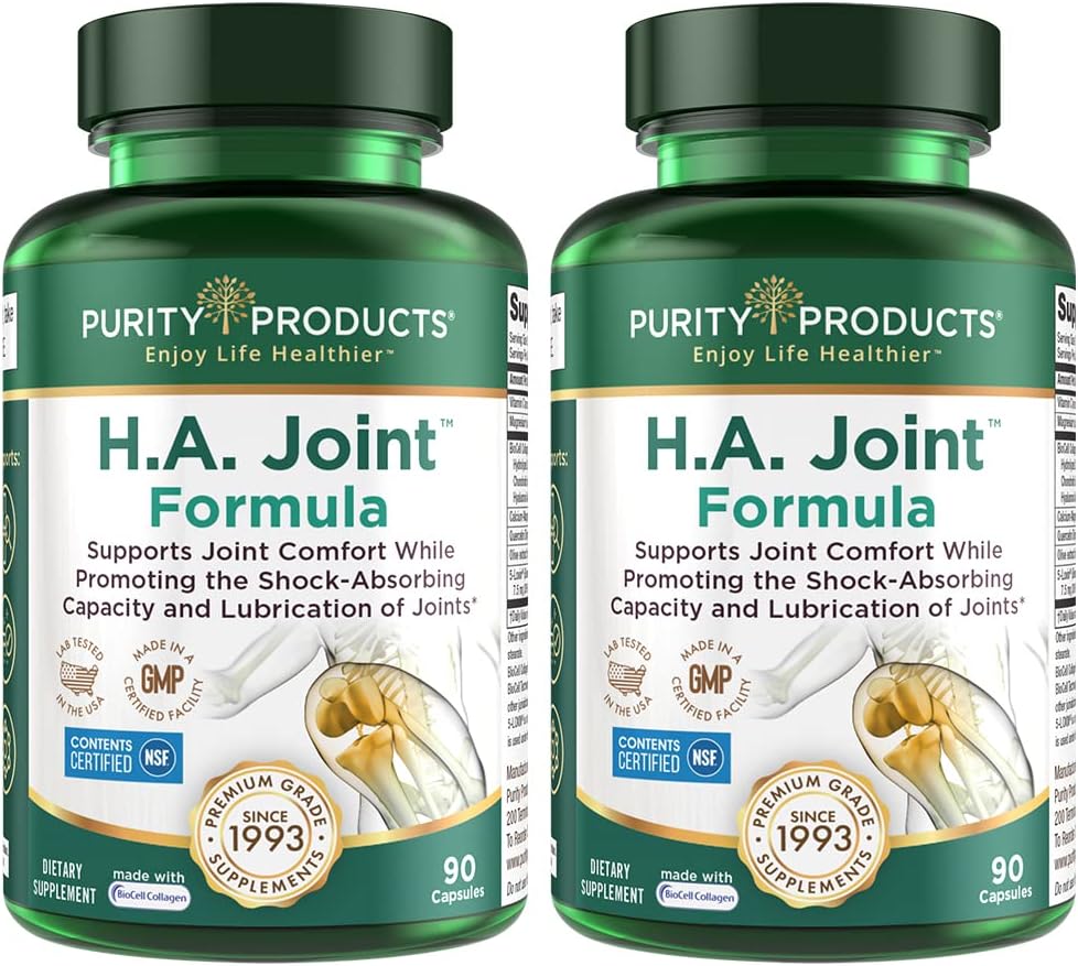 Produits de pureté Formule articulaire HA Acide hyaluronique + CoFacteurs clés - articulation + peau Multi collagène (Type I, II et III) - 5-Loxine - Extrait de fruits d'olive - Flexibilité articulaire + Mobilité - 90 Capsules (2)