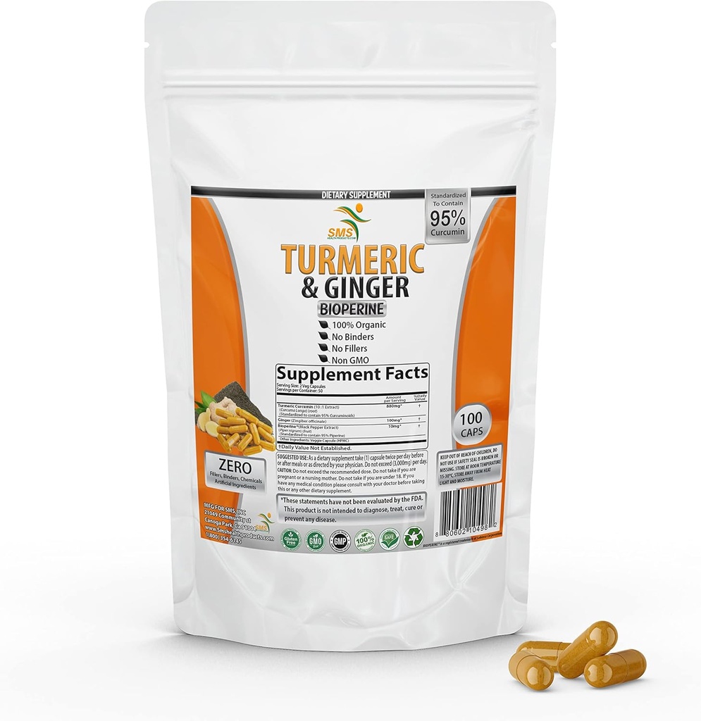 Kurkuma Curcumin mit Ginger, BioPerine Black Pepper, 95% Curcuminoide, 95% Standardisierte Curcuminoide & Bioperine für Potency & Absorption, Tumeric Supplement, Made in USA - 100 Veggie Kapseln