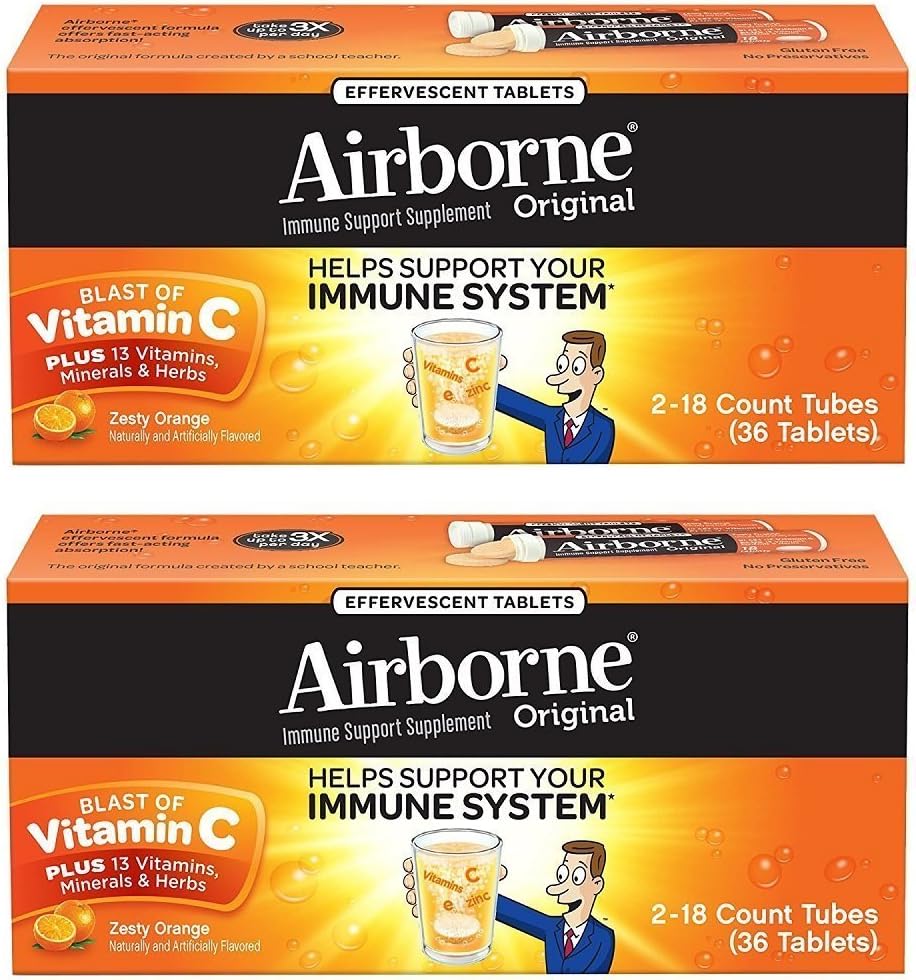 Airborne Zesty Orange Effervescent Tabletten Vitamin C 1000mg x 36 Zähler (2 Packung)