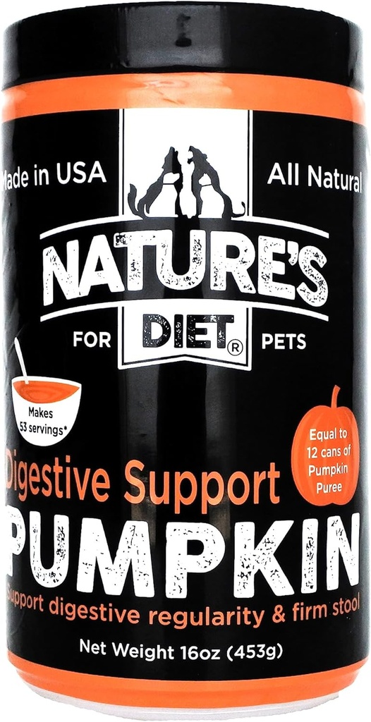 Nature's Diet Pet Dried Pumpkin Powder Digestive Unterstützung Natürliche Faser für Firm Hocker, Regelmäßigkeit (16 oz = 53 Servierungen)