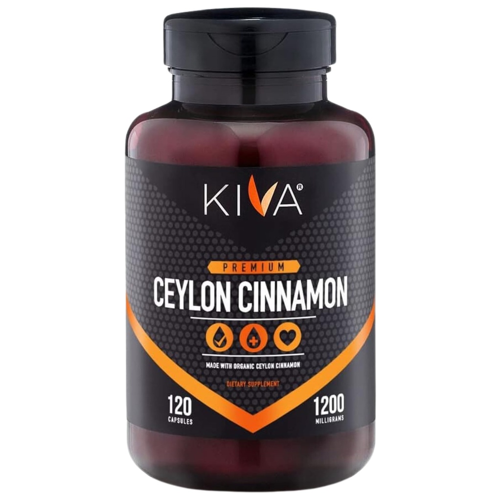 Kiva Premium Ceylon Cinnamon Pulver Kapseln (120 Veggie Kapseln), Pure Ceylon Cinnamon aus Sri Lanka, Vegan, Non-GMO, Gluten-Free