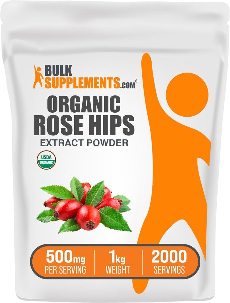 BulkSupplements.com Organic Rosehip Extract Powder - Rose HIPS Supplement, Rosehip Powder - Kräuterergänzung, Antioxidantien Quelle - Glutenfrei, 500mg pro Servierung, 1kg (2.2 lbs) (Pack von 1)