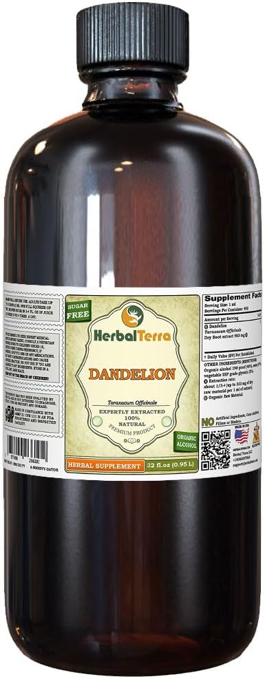Dandelion (Taraxacum Officinale) Tincture, Organic Dried Roots Liquid Extract (Markenname: HerbalTerra, Proudly Made in USA) 32 fl.oz (0.95 l)