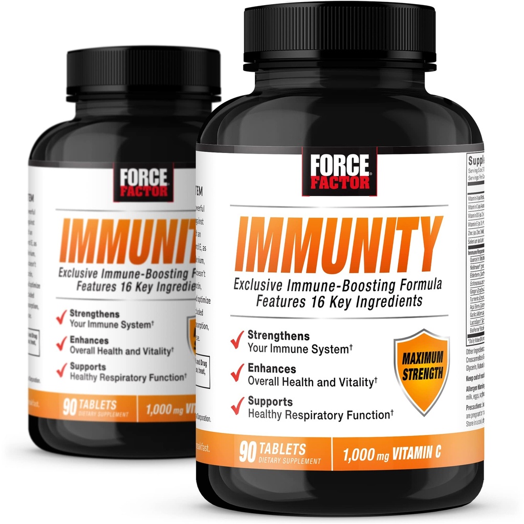 FORCE FACTOR Immunität, Immununterstützung Booster mit Elderberry und 1000mg Vitamin C, Plus Vitamin D, Zink, Probiotika, Antioxidantien und Echinacea für Immungesundheit Verteidigung, 90 Count (Pack von 2)