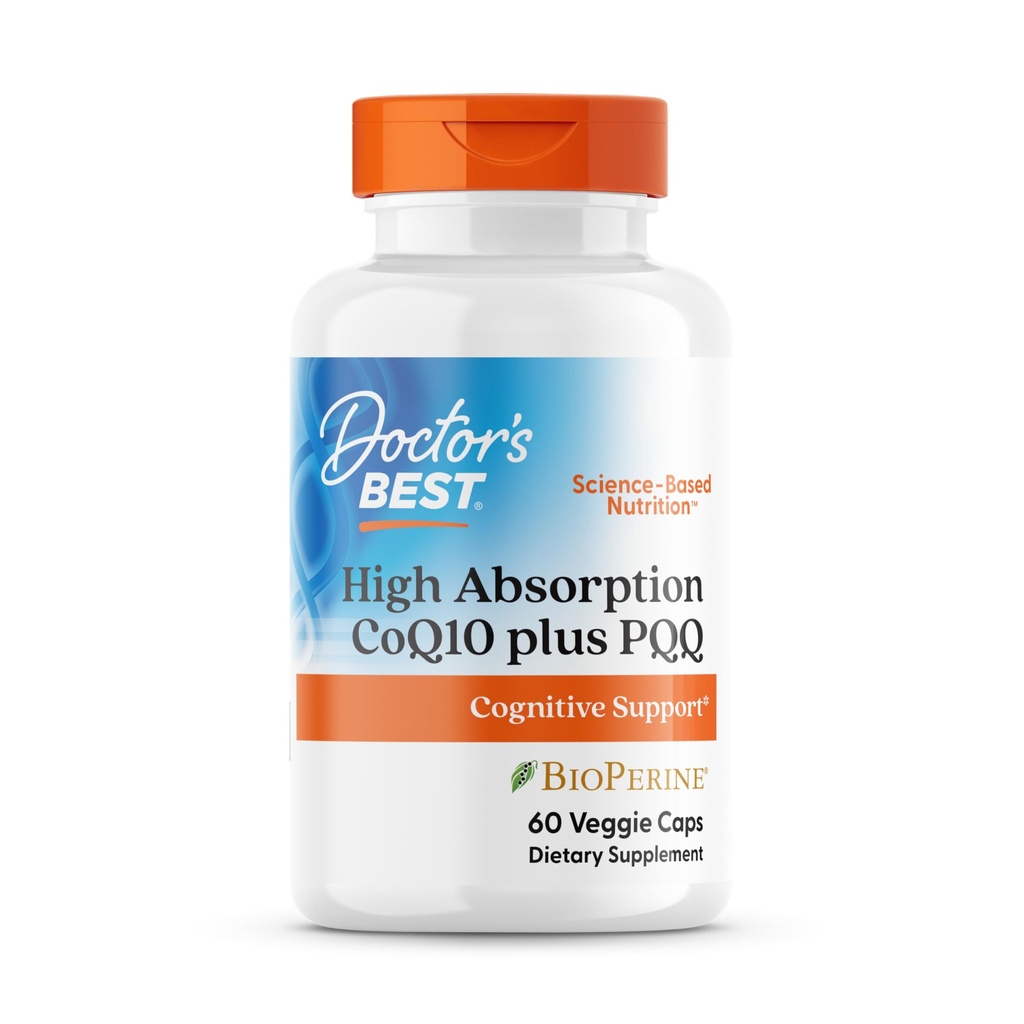 Doctor's Best High Absorption CoQ10 Plus PQQ, kognitive Unterstützung, USP Verified, Naturally Fermented CoQ10, Non-GMO, Gluten Free, Soy Free, Vegan 60 Veggie Caps