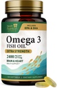 Omega 3 Huile de poisson 2400 mg - Suppléments Omega-3 Triple Strength - Santé du cerveau naturel et soutien immunitaire - Acides gras avec EPA et DHA - Supplément d'huile de poisson purifiée capturée sauvage - 120 Softgels