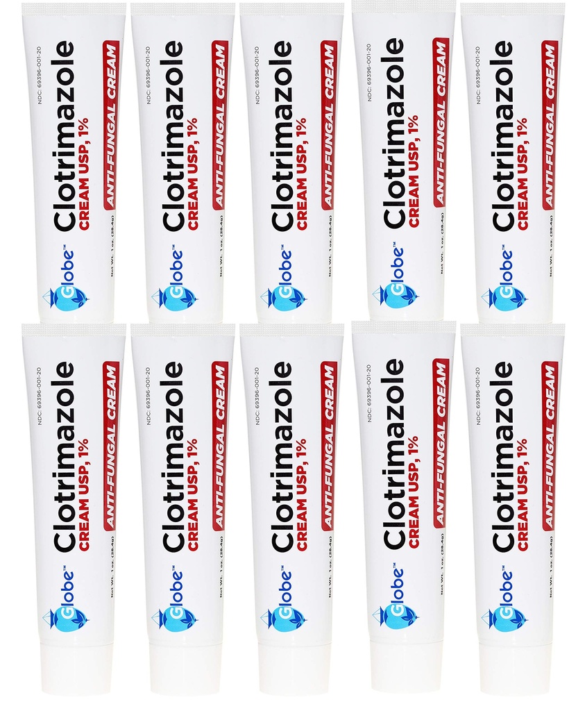 Globe Clotrimazol Antifungal Cream 1% USP, 1 Unze (10 Pack), Anti Fungal Treatment, Relievs Itching, Burning, Cracking und Scaling Associated Athletes Fuß, Jock Itch, Ringworm und mehr