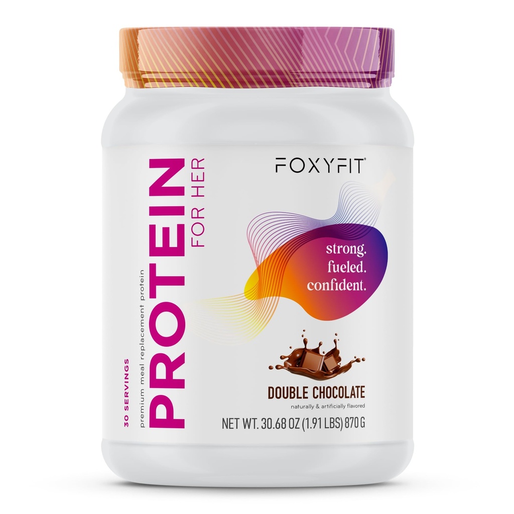 FoxyFit Protéine pour elle, Double poudre de protéines de lactosérum au chocolat avec CLA et Biotine pour un Glow santé (1,85 lbs)