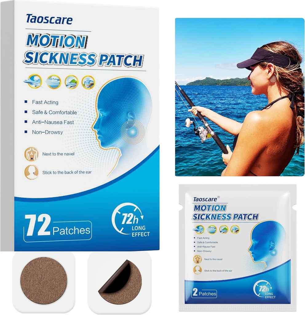 Motion Sickness Patches, Sea Sickness Patch für Kreuzfahrt, Non-Drowsy, Car/Ships/Airplane/Amusement Park Trip Sick Relief, Travel Essentials für Kinder und Erwachsene (72 Count)