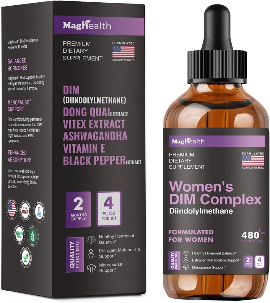 Supplément DIM avec Ashwagandha, Dong Quai, Extraits de Vitex, 200mg Diindolylméthane - Hormone Balance, compléments à la ménopause - PMS & Antioxydant Support - Femmes et Hommes