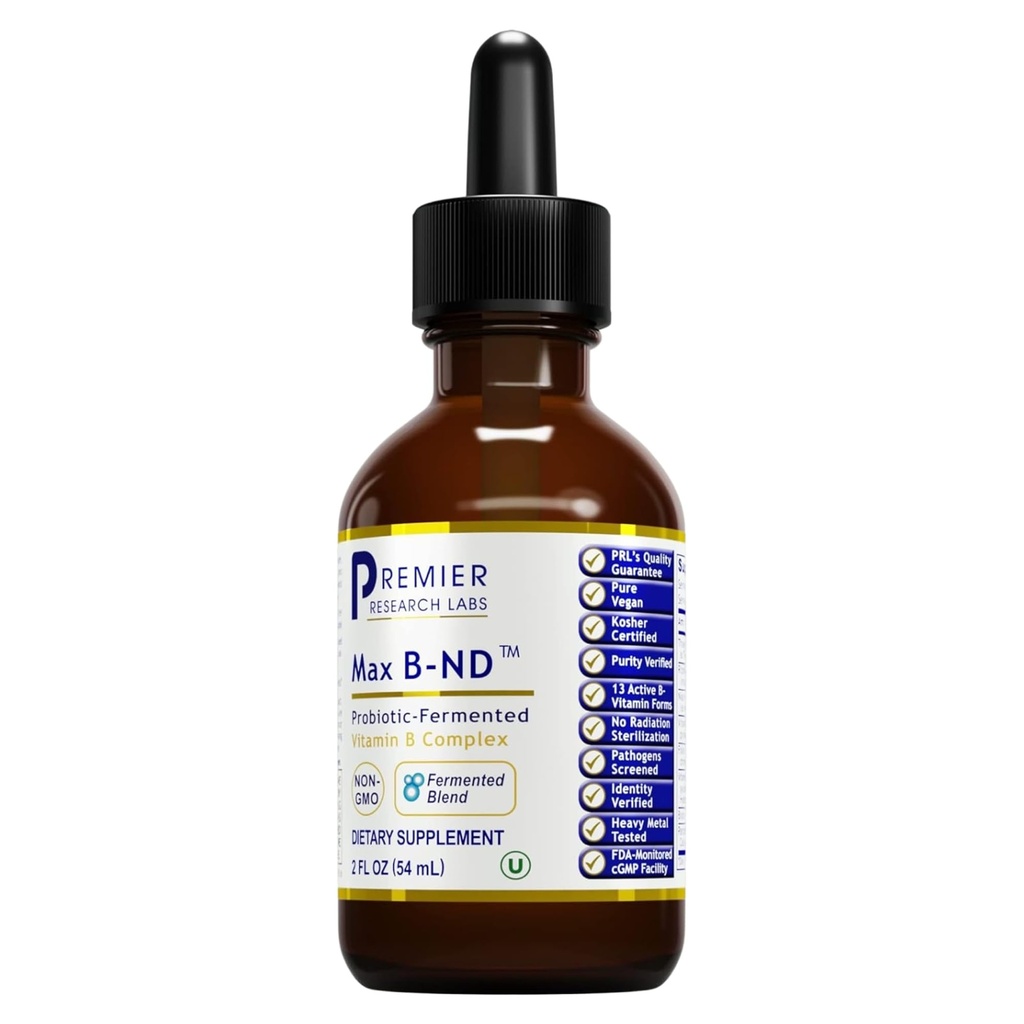 Premier Research Labs Max B-ND Flüssiges Vitamin - B-Komplex für Leber & Gehirn Gesundheit - Sublingual Drops for Energy, Immun & Adrenal Support - 2 fl oz - Thiamin, B12, B6 & More - für Männer, Frauen