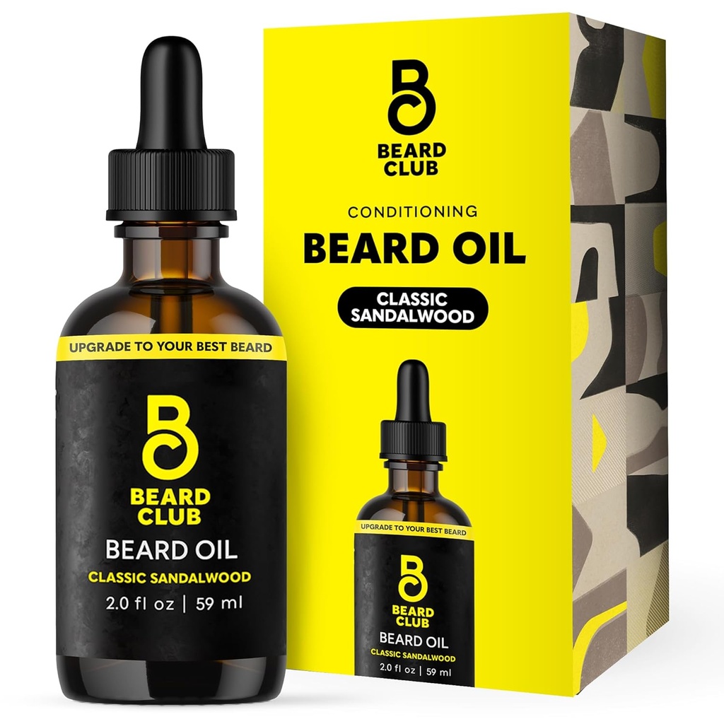 The Beard Club Beard Oil for Men - 2oz Classic Sandalwood Natürliches Bartöl mit Castor & Amber Öle - Bart & Schnur Conditioner - Hydrates, Weichtiere & Beothes Trockene Haut - Stärken Haarfollikel