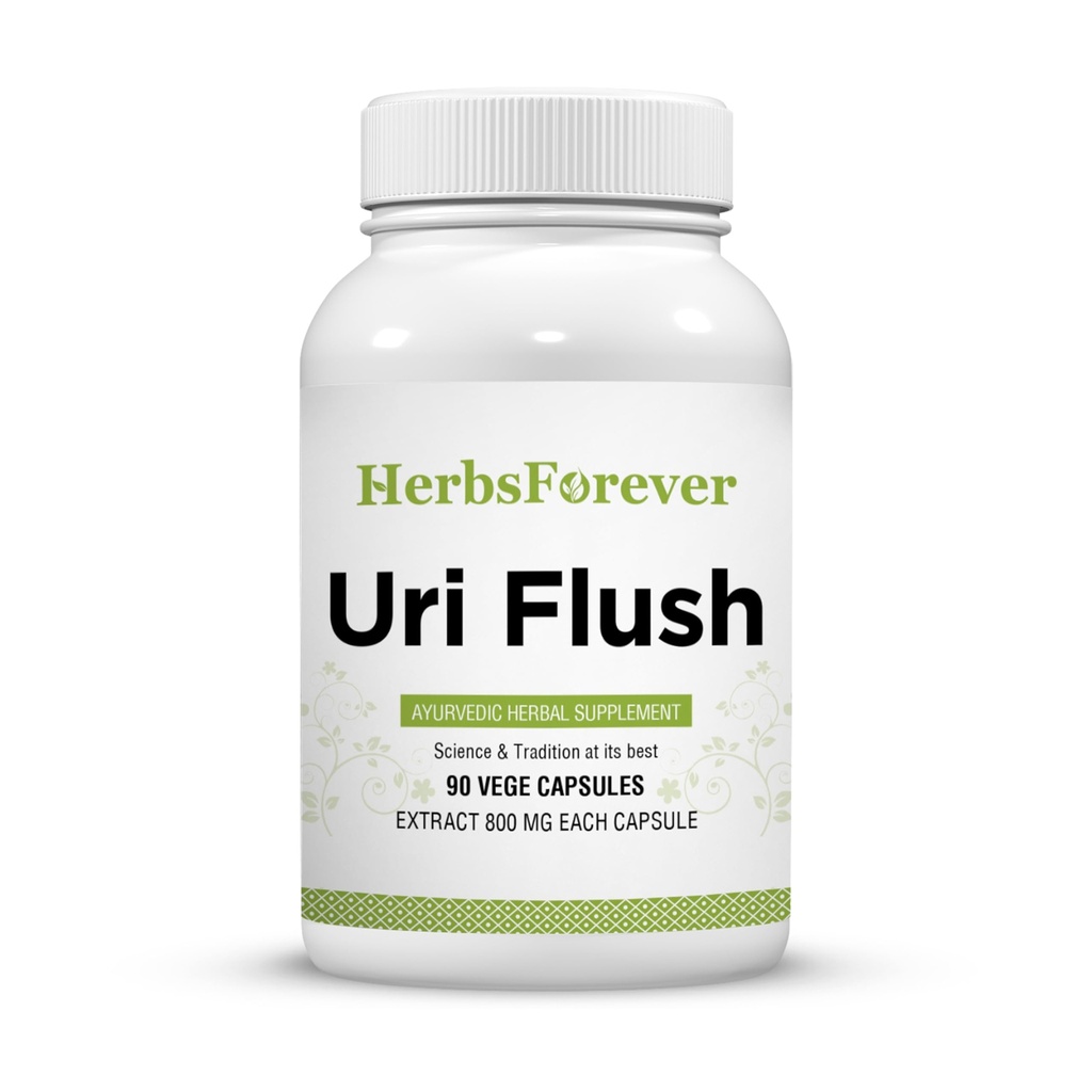 Herbsforever Uri-Flush Capsules Supplément ayurvédique à base de plantes Soutenir la fonction rénale saine et la fonction du tract urinaire 90 Capsules Vege 800 Mg Chaque