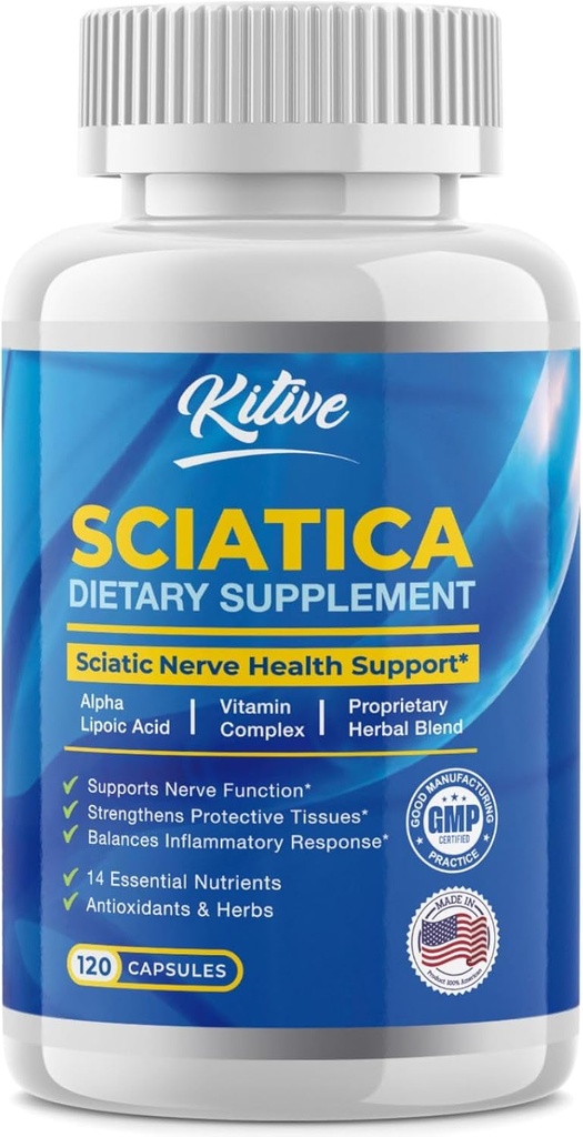 Sciatic Nerve Relief: Advanced Support Supplement für Sciatica – Potent Alpha Lipoic Acid & Turmeric & Herbal Relief Ingredients – Made in USA, 120 Kapseln (120 Count (Pack von 1), Unflavored)