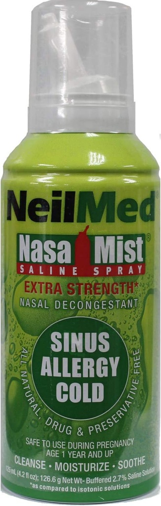 NeilMed Extra Strength NasaMist Saline Nasal Spray Drug Free Nasal Decongestant 4.2 fl oz, (Pack mit 2)