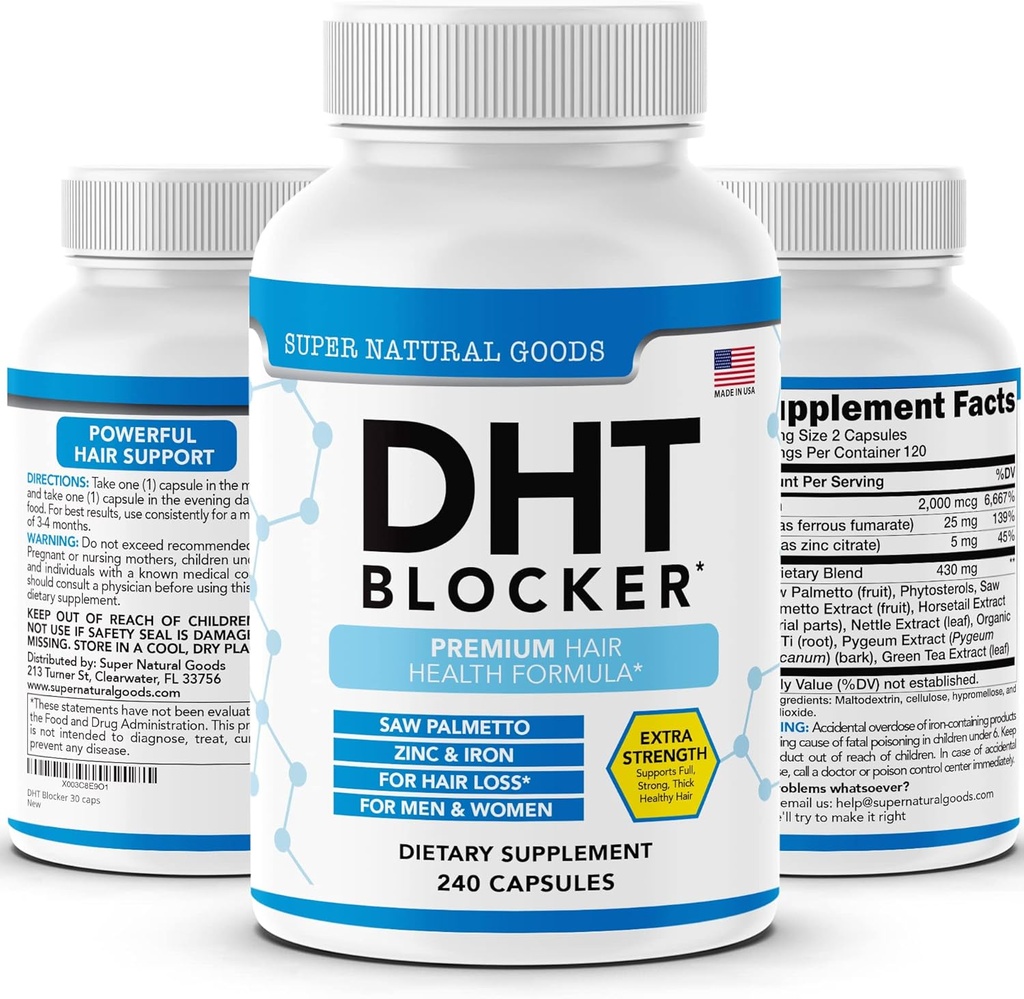 DHT Blocker - Supplément de croissance des cheveux pour la réflexion génétique pour les hommes et les femmes - Aide la perte des cheveux et stimuler la croissance folliculaire avec Saw Palmetto, Biotin et Fer - Suppléments de croissance folliculaire Pills