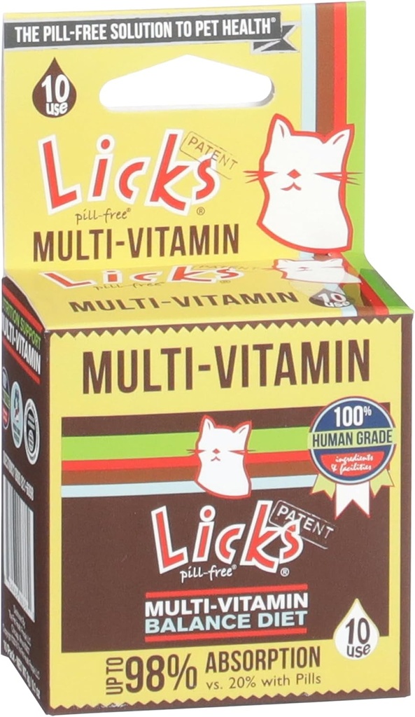 Licks Pillenfreie Katze Multivitamin - Katzenergänzung mit Vitamin C, D und Calcium - Multivitamin Pet Supplies - Gel Packets - 10 Verwendung
