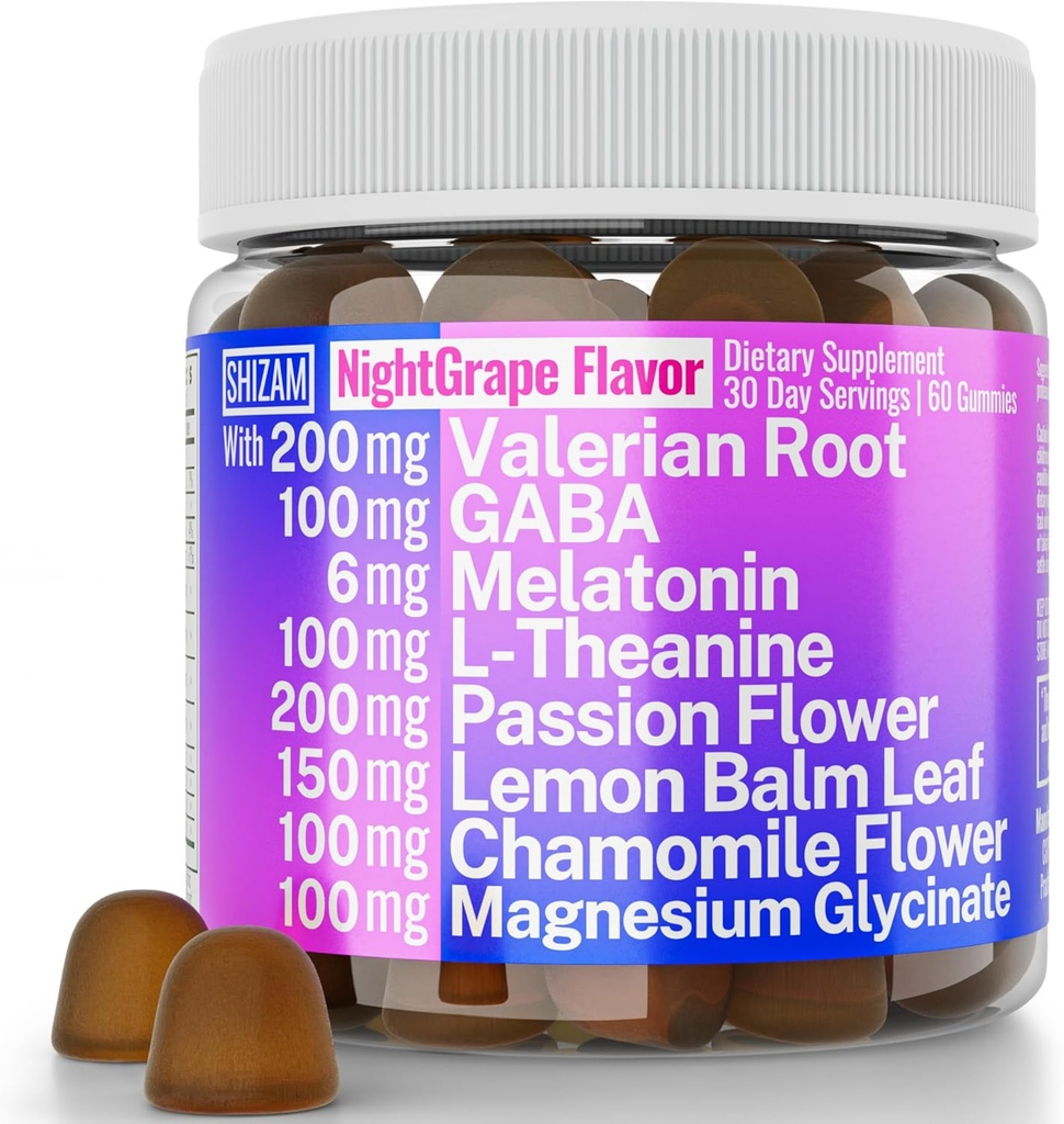 SHIZAM Camomille de racine valériane Gommies, Aide pour le calme et le stress pour les enfants et les adultes, Capsules Extrait de teinture Pilules Pilules Chewables Thé liquide Alt, Supplément, Valarian Roots Organic Sommeil 500mg Herbe