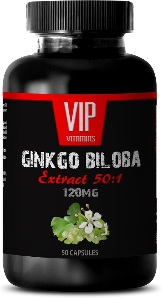 Vitamine für Gehirn und Gedächtnis - Ginkgo BILOBA 120MG - Extrakt 50:1, Gingko biloba Complex, Ginkgo biloba Ergänzungen, Gehirn-Speicher-Ergänzungen, Gedächtnis-Ergänzung für Gehirn, Memory Pills, 1Bottle