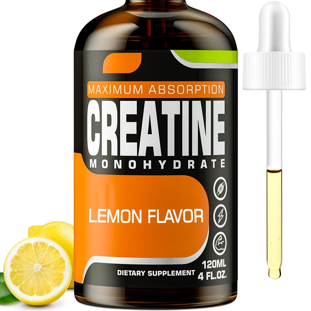 Kreatin Monohydrat, flüssige Kreatin für Muskelmasse, Stärke, Glute, Booty & Endurance - Kreatin für Frauen und Männer mit hydrolysiertem Collagen & Trehalose - 120 ml Kreatin HCl (Lemon Flavor)