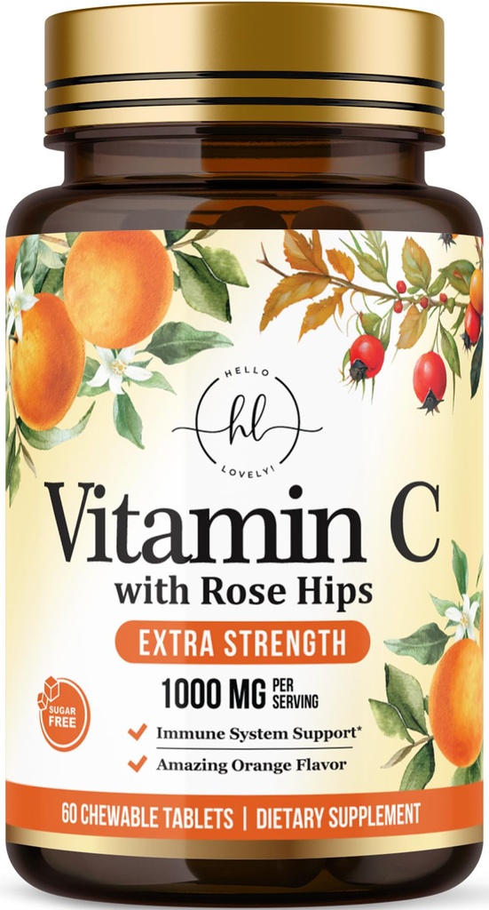 Vitamin C-Ergänzung 1000mg - Extrastärke mit Rose Hips Bioflavonoids - Sugar Free Vitamin C Chewable Pills, Nature's Vit C für Immununterstützung und Antioxidantien-Schutz - 60 Kautabletten