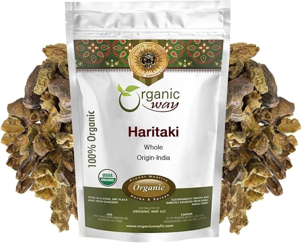 Organic Way Haritaki Whole (Chebulic Myrobalan) | Terminalia Chebula (Yellow Myrobalan) | Kosher & USDA Certified | Vegan, Non-GMO & Gluten Free | 100% Raw aus Indien (16 oz - 1 lbs)