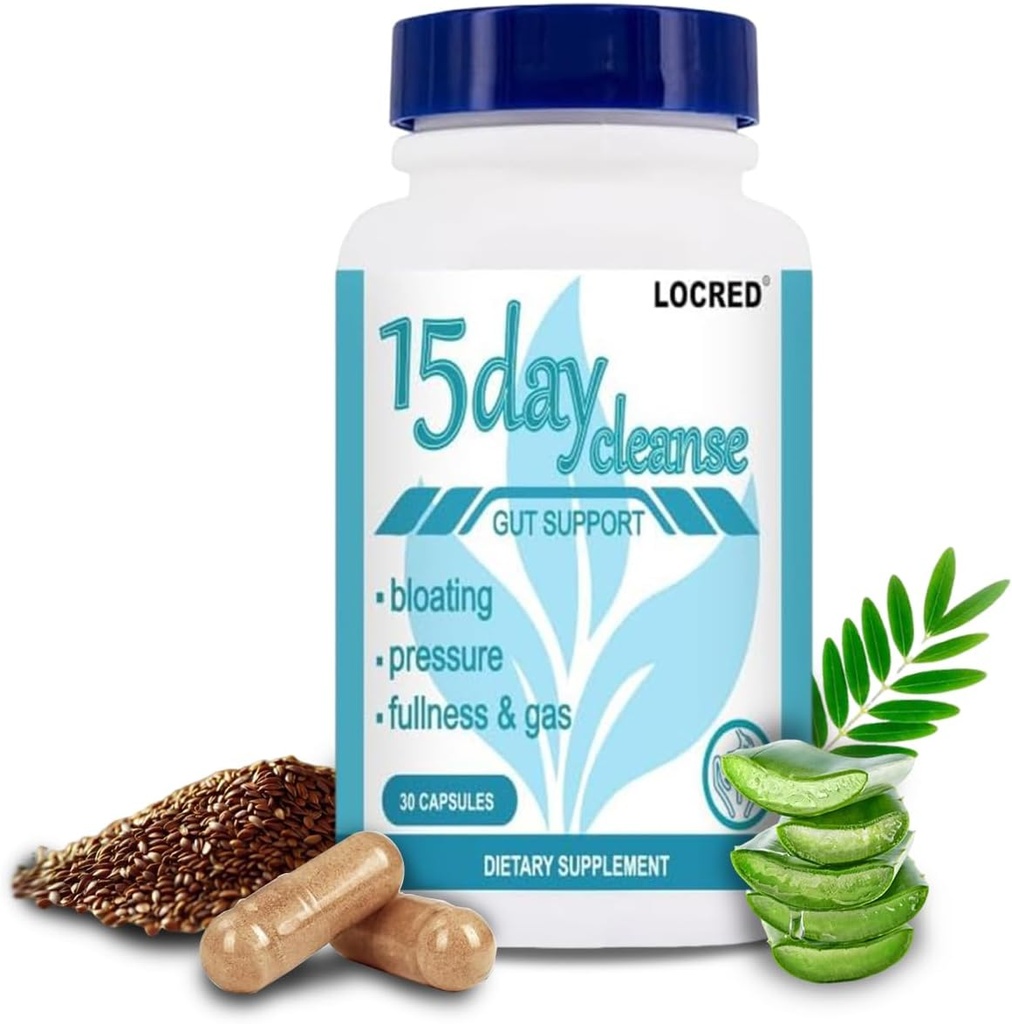 15 Day Cleanse Capsule,Colon Cleanse Detox et Gut Health pour les femmes et les hommes, avec Senna, Cascara Sagrada & Psyllium Husk, 30 Capsules