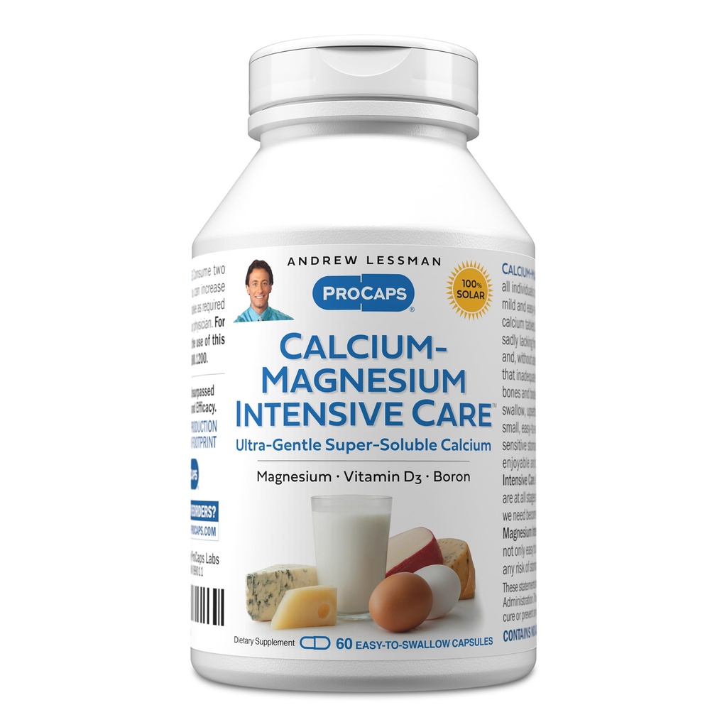 ANDREW LESSMAN Calcium Magnesium Intensive Care 60 Capsules - Bone and Skeleton Health Essentials. Capsules faciles à avaler, poudre fine super soluble. Doucement à même les ventres les plus sensibles