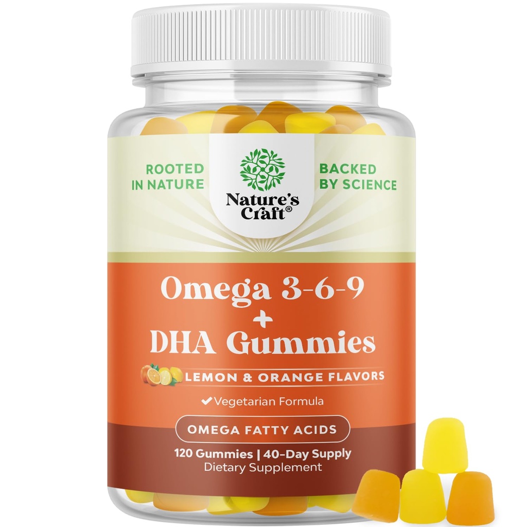 Végétarien Omega 3 Gummies pour adultes - Végétarien Omega 3 6 9 Gummies DHA pour la santé du cerveau et du coeur et le soutien conjoint - Sans Burpless Fish Supplément sans plante Hommes Femmes