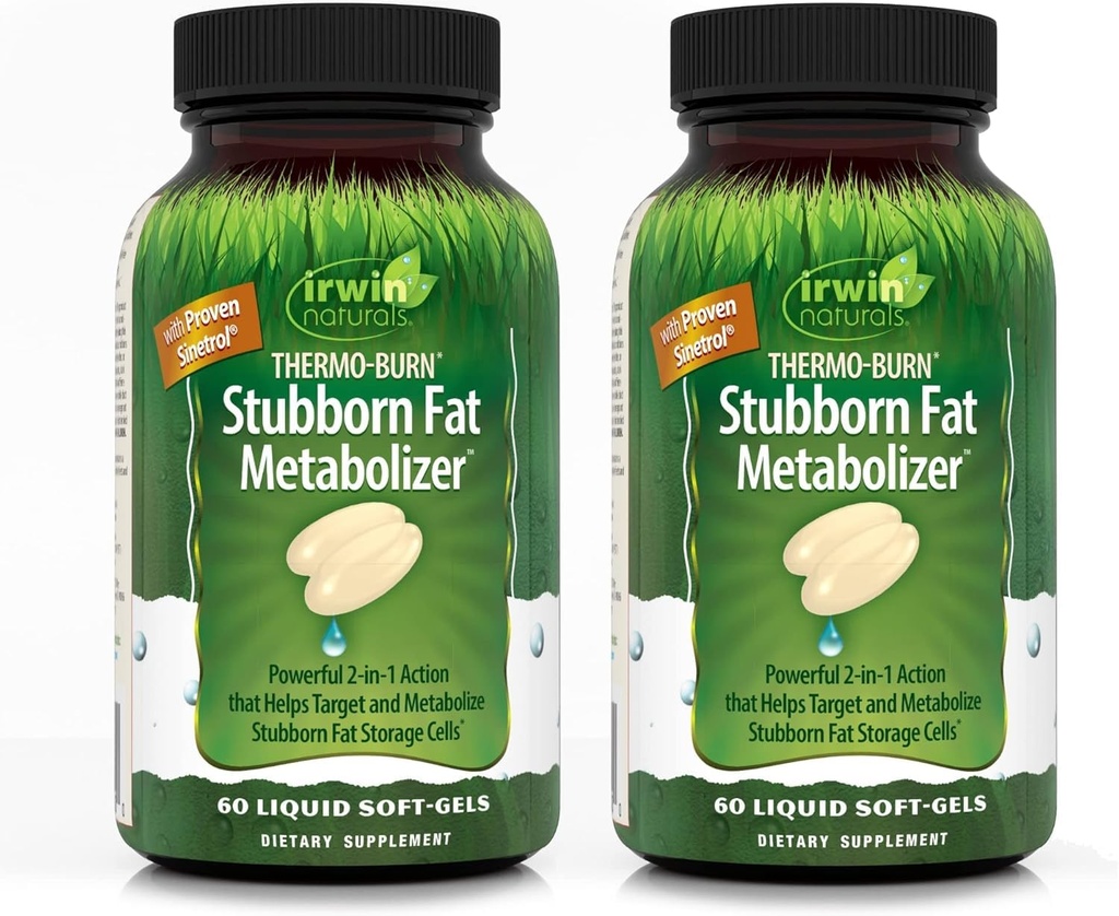 Irwin Naturals Thermo-Burn Stubborn Fat Metabolizer - 60 Liquid Soft-Gels, Paket von 2 - Hilft Target & Metabolize hartnäckige Fettspeicherzellen - 40 Total Servings