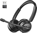 Bluetooth-Headset mit KI-Rausch-Mikrofon, Stereo HiFi Bluetooth-Kopfhörer, Wireless Headset mit USB Dongle für Computer Office Call Center Skype Zoom Meeting Trucker