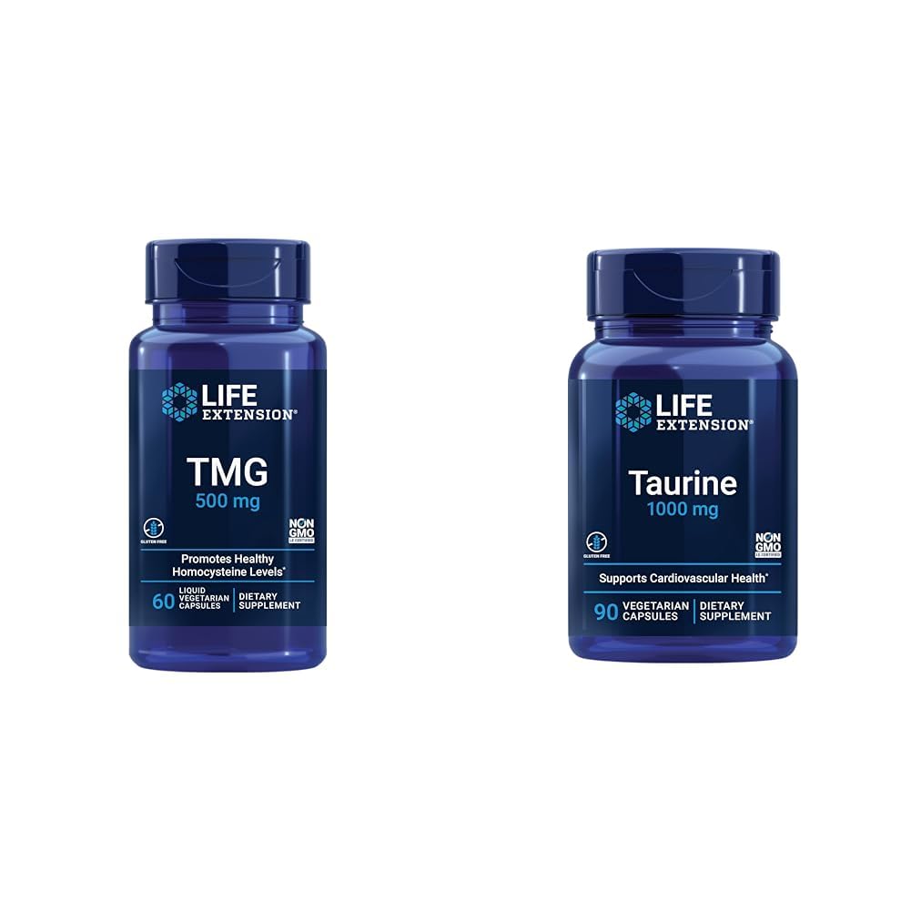 Lebensverlängerung TMG 500 mg und Taurine 1000 mg Supplement Bundle - 60 flüssige vegetarische Kapseln und 90 vegetarische Kapseln