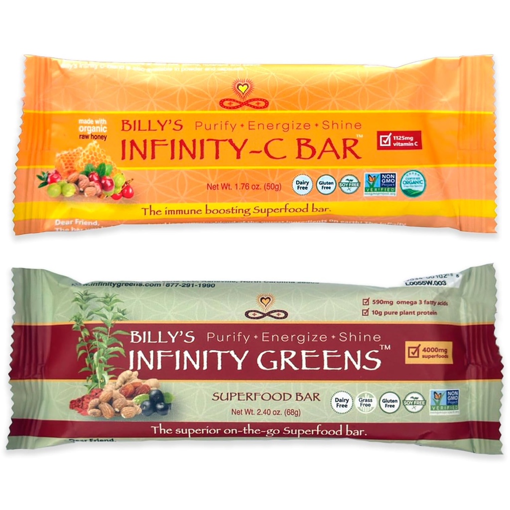 Ensemble de légumes verts à l'infini, 1 boîte de barres de superaliments vertes (12 paquets), 1 boîte de barres de snack en vitamine C biologique (12 paquets)