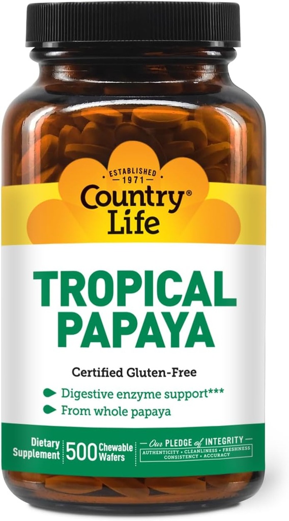 Country Life - Natural Tropical Papaya Enzyme - 500 Kaubare Wafer