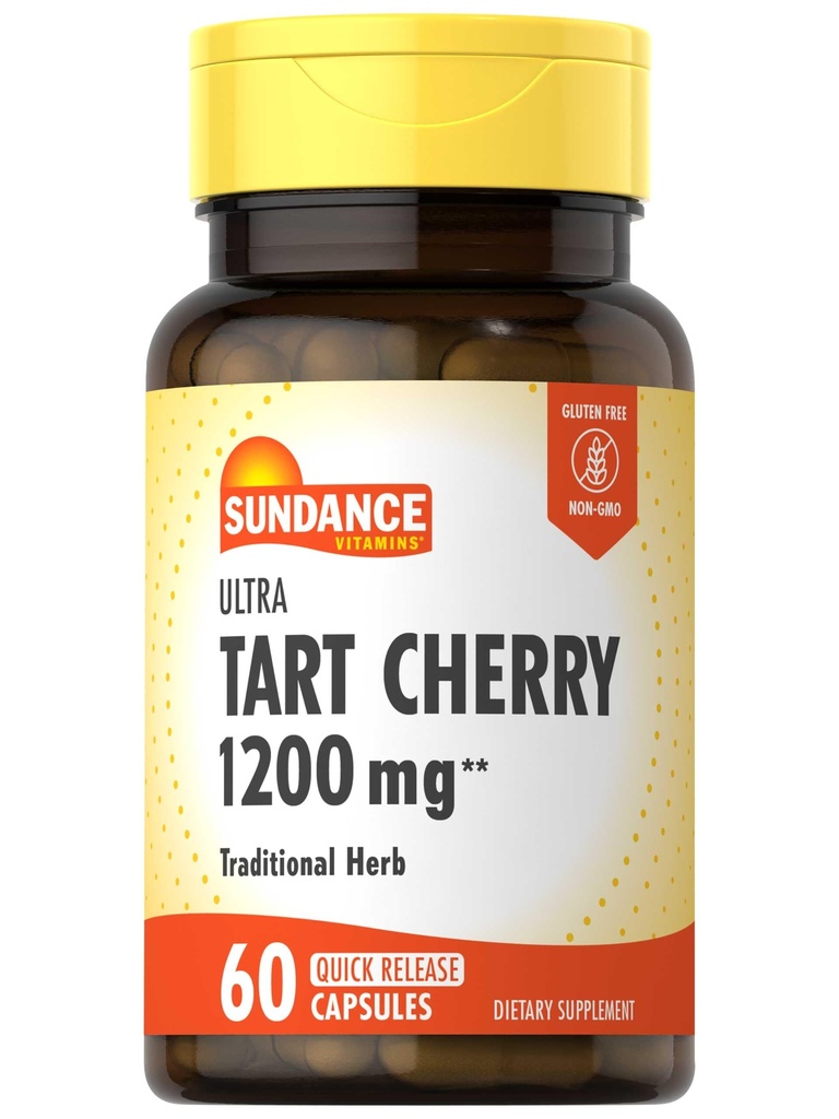 Sundance Tart Cherry Kapseln 1200mg | 60 Count | Traditionelle Kräuter | Non-GMO und Gluten freie Ergänzung