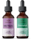 HERBAMA Kräuter-Flüssigtropfen-Kit - Bundle Milchdistel-Extrakt 2 fl oz und flüssige Chlorophyll 2 fl oz - Vegan-Zusatz-Flüssig-Extrakt - Non GMO, Zucker & Alkoholfrei - 2 Pack