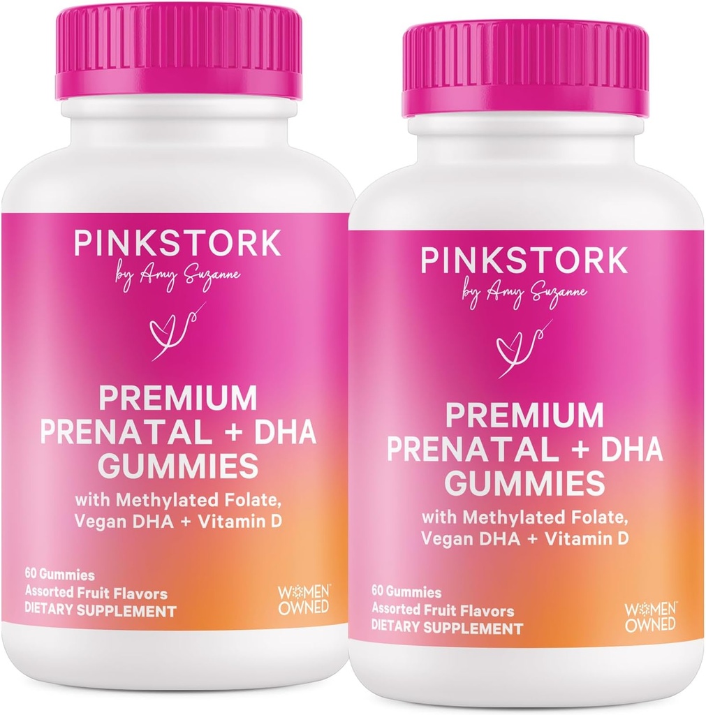 Pink Stork Premium Prenatal Gummy Vitamine mit DHA, Folat und Vitamin D - 60 Vegan Gummies - 2 Pack