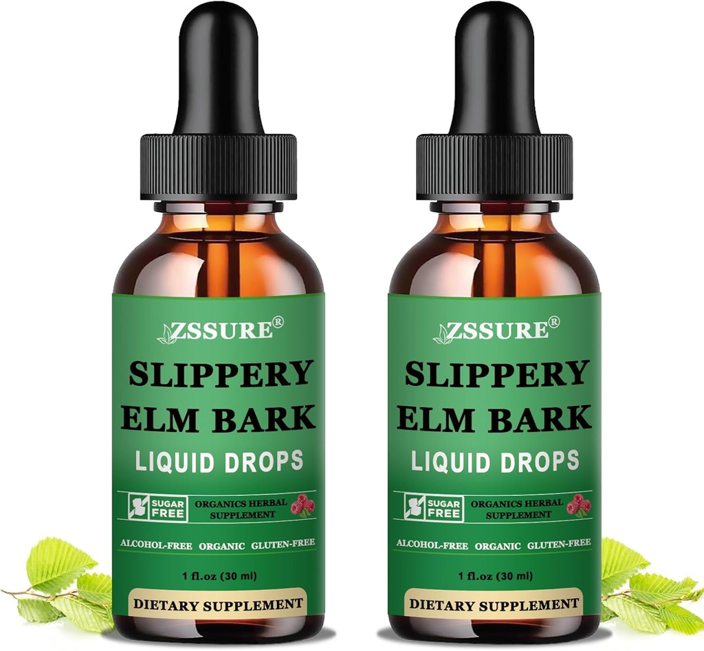 (2 Pack) Slippery Elm Bark Liquid Drops, Pure Organic Slippery Elm Extract 1000mg für Verdauungsgut Gesundheit, Liquid Slippery Elm Tinkture Kräuterergänzung, Vegan, Alkoholfrei, Non-GMO, Glutenfrei