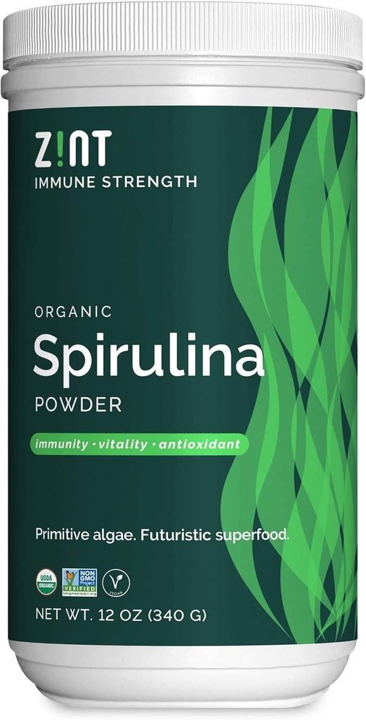 Zint Spirulina Powder, Organic (12 oz): Premium Immununterstützungsergänzung, Blue-Green Algae, Immunität Booster, Non-Irradiated Vegan Protein
