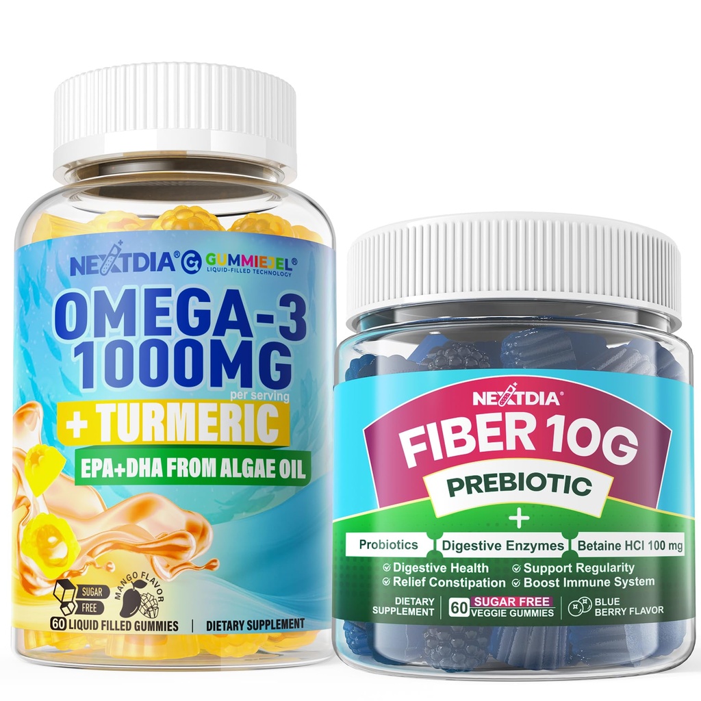 Oméga-3 de végétalien 1000mg + Gummies en fibre de verre