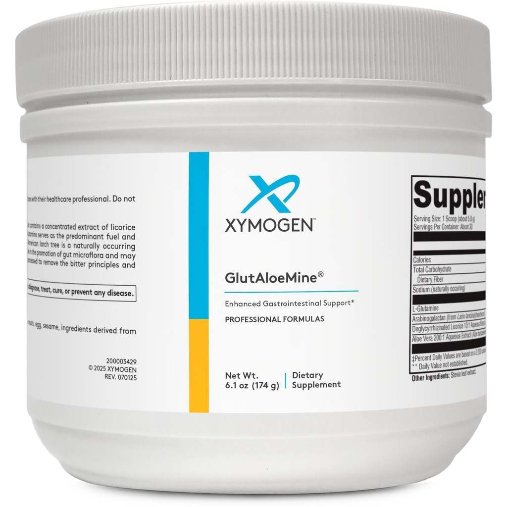 XYMOGEN GlutAloeMine Pulver - Unterstützt Gut Gesundheit - 3000 mg L Glutamin Pulver mit DGL Deglycyrrhizinated Licorice, Aloe Vera Extract, Arabinogalactan für GI Health (6,1 oz)