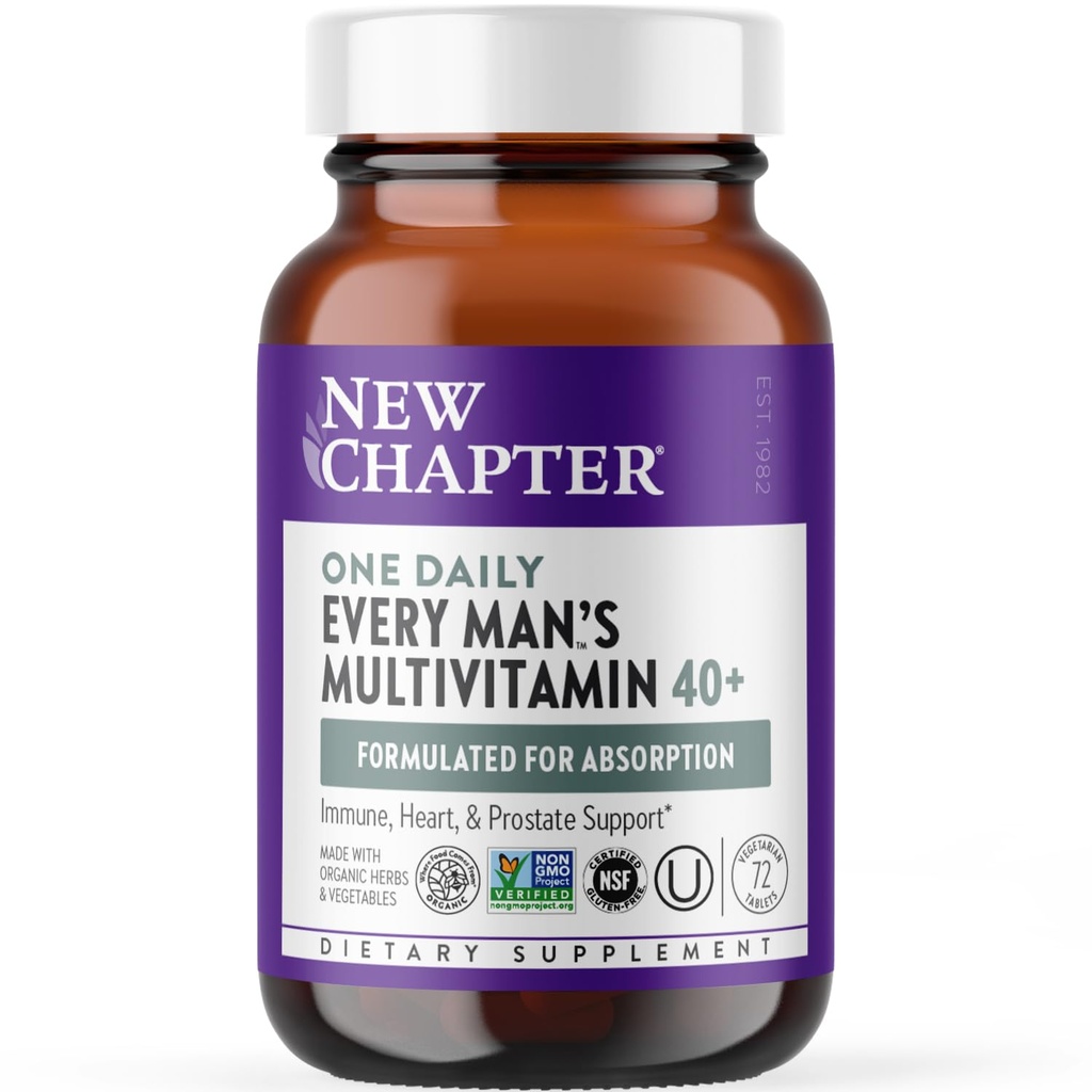 Nouveau chapitre Multivitamine 40 Plus pour hommes pour l'énergie, le cœur, la prostate + le soutien immunitaire avec des éléments nutritifs fermentés - Un quotidien de chaque homme 40+, fabriqué avec des légumes et des herbes biologiques, non-OGM - 72 ct