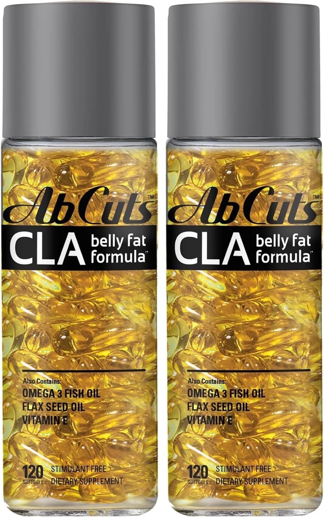 CLA Belly Fat Formula - 120 Easy-to-Swallow Softgels - Omega 3 Fish Oil, Flaxseed Oil und Vitamin E - Hilft zu erhöhen Antioxidans Versorgung und gesunde Körperzusammensetzung (Pack von 2)