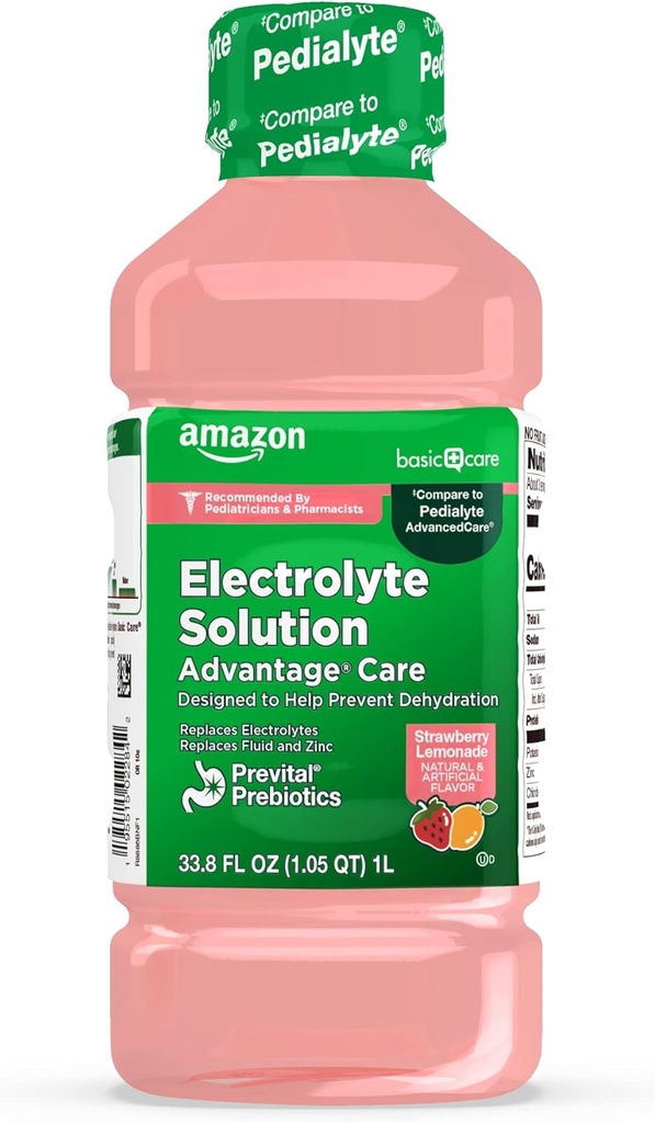 Basic Care Advantage Pflege Elektrolytlösung mit Prevital Prebiotics, Erdbeer-Lemonade, Hydration Drink, Replenish Electrolytes, Fluid & Zink, 33.8 fl oz (Pack mit 1)
