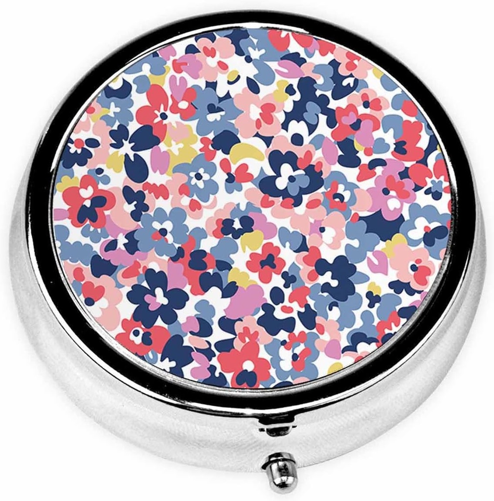 IBILIU Medizin Pille Case Aquarell Blumen bunte Streublumen Tragbare Pille Box für Pocket-Metall Medizin Vitamin Organizer 3 Compartment