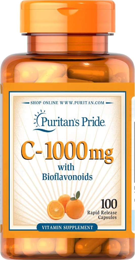 Puritan's Pride Vitamin C mit Bioflavonoiden für Immunsystem Unterstützung & Haut Gesundheit Kapseln | Gesunde Ergänzung | Glutenfrei | Vegetarische Vitaminergänzung - 100 Count