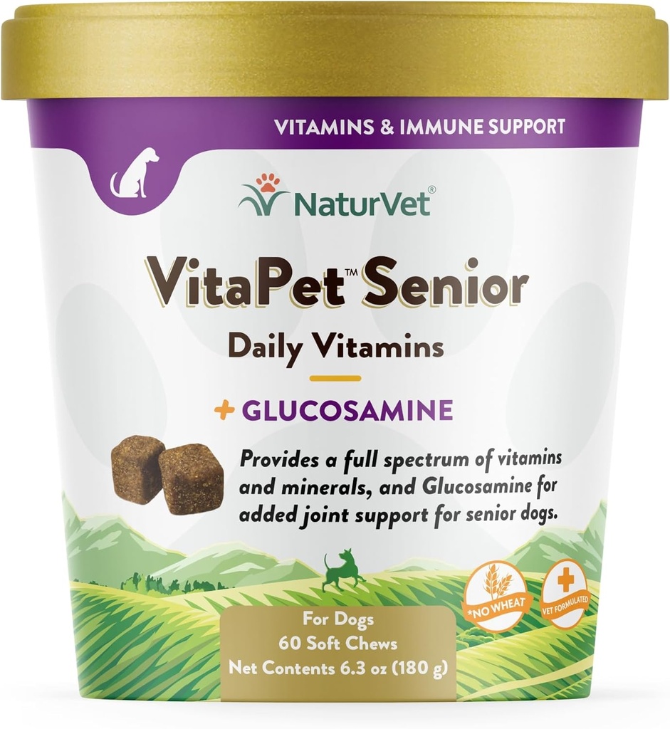 NaturVet VitaPet Senior Daily Vitamins Plus Glucosamin für Hunde, 60 ct Soft Chews, Made in USA with Globally Source Ingredients