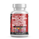Nettoyer les nutraceutiques Tart Capsules d'extrait de cerise avec le curcuma Moringa Chanca Piedra Celery Quercetin vinaigre de cidre Sélénométhionine de grenade L - Niveaux uriques - 120 Ct
