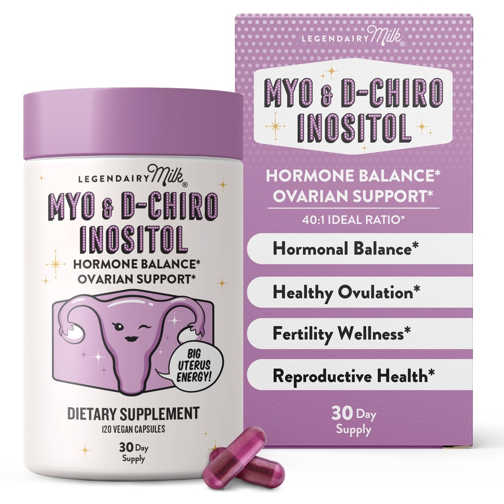 Legendairy Lait Pure Inositol Supplément - Myo Inositol et D-Chiro Inositol Capsules - Idéal rapport 40:1 - Ovarian & Fertility Support pour les femmes - 30 jours d'approvisionnement
